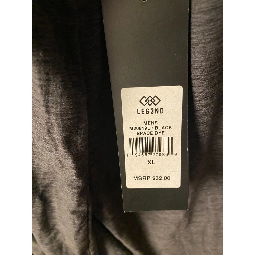 LEG3ND Quarter Zip Pullover Men's XL Black Space Dye Long Sleeve Athletic NWT